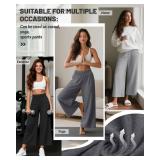 Huukeay 2 Pack Wide Leg Pants for Women, Lounge Yoga Pants High Waist Loose Casual Trouser Cropped Palazzo Capri with Pockets(Black, Gray, L)