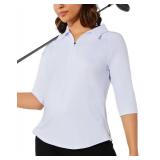 M MOTEEPI Golf Shirts for Woman Moisture Wicking Quarter Zip Pullover Women Three Quarter Sleeve Tops Sun Protection White Polo Shirt Women Tennis Outfits XX-Large