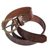 HiiFeuer Viking Fenrir Embossed Faux Leather Buckle Belt, Medieval Knight Belt (Brown)