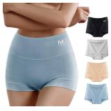 MEIYATING Boy Shorts Underwear for Women Cotton Compression Plus Size High Waisted Boxers Briefs Panties Boyshort 4 Pack