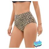 OVRUNS Period Swimwear Leakproof Bikini Brief Bottoms Waterproof Menstrual Swim Bottoms for Teens, Girls, Women Leopard XXXL