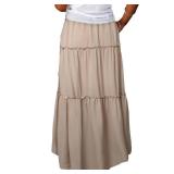 Yanhalo Womens High Waist A Line Ruffle Swing Long Maxi Skirt Apricot Medium