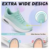 ZYEN Wide Toe Box Shoes Women Air Cushion Road Running Shoes Extra Wide Width Sneakers Arch Support Gym Athletic Tennis Sneakers Lightweight Breathable Walking Shoes 8811 Light Green 42