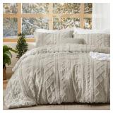 Bedsure Tufted Boho Comforter Set King Size - Linen Boho Bed Set, GentleSoft 3 Pieces Farmhouse Shabby Chic Embroidery Bedding, Gifts for Woman, Soft Jacquard King Comforter for All Seasons