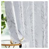 FMFUNCTEX 100% Blackout Curtain Silver Foil Branch Curtains for Bedroom, Curtain 96 Inches Long Tree Curtains for Living Room, Room Darkening Thermal Insulated Window Drapes, Grommet Top 2 Panels