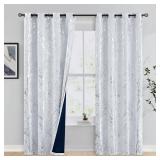FMFUNCTEX 100% Blackout Curtain Silver Foil Branch Curtains for Bedroom, Curtain 96 Inches Long Tree Curtains for Living Room, Room Darkening Thermal Insulated Window Drapes, Grommet Top 2 Panels