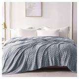 Whale Flotilla Flannel Fleece Queen Size Bed Blanket, Lightweight Breathable Soft Bedspread Plush Fluffy Coverlet Chevron Design Decorative Blanket for All Season, 90x90 Inch, Silver Grey