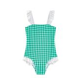 LIZENS Girls One Piece Swimwear Checker Print Ruffles Bathing Suit for Kids Size 2-12(LG58G03,10-12T) Green