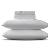 TEXAS LINEN CO. Luxury Egyptian Cotton Queen Stripe Sheet Set, 600 Thread Count Extra Long Staple 4 PC Set, Queen White Damask Sheets, Soft, Cooling Sateen Weave Sheets Upto 18 in Deep Pocket