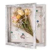 Califortree 11x11 Shadow Box Frame with Linen Back - Sturdy Rustic Memory Display Case of Flower, Pictures, Medals and More, Distressed White