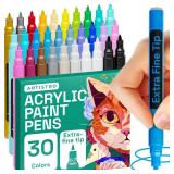 ARTISTRO 30 Acrylic Paint Pens, Art Set Acrylic Paint Markers, Fabric Markers for Textile, Canvas, Rock, Glass, Wood, Paper, DIY, for Kids and Adults, Extra Fine