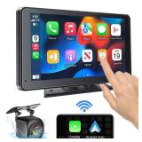 Portable Wireless with Apple CarPlay and Android Auto Screen for Car, 7\" HD Touch Screen Car Stereo with Mirror Link, Bluetooth 5.2, Backup Camera, AUX,FM Transmitter for All Vehicle