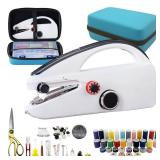 Handheld Sewing Machine Heavy Duty, with Blue Leather Storage Case and 110-Piece Sewing Kit, Mini Portable, Ideal for Adults & Beginners, Complete Set of Quick Home Clothing Repair Tools