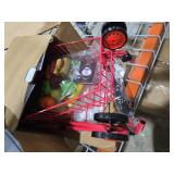 The New York Doll Collection Toy Shopping Cart for Kids and Toddler - Includes Food - Folds for Easy Storage - with Sturdy Metal Frame (Red)