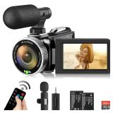 Weochi Video Camera Camcorder 4K 48MP 30FPS YouTube Camera with Wireless Lavalier Mic & External Mic for Vlogging, Ultra HD 3 Screen 18X Digital Zoom Vlogging Video Recorder Camera with 32GB SD Ca