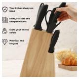 Kitchen knife holder elegant & sturdy (15 slots). Universal knife block with slots for knives, scissor and sharpenner. Knife Block without Knives. Kitchen knife holders for counter top. (Pine)