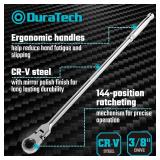 DURATECH Extra Long Flex Head Ratchet Wrench, 144-P, Double-Stacked Pawls, CR-V Steel, Only Compatible 3/8\" Drive Low Profile Impact Sockets