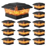 APONUO Solar Post Cap Lights, Warm Light& Flickering Flame Fence Post Lights for 3.5x3.5 4x4 Wooden/Vinyl Posts, Waterproof Deck Posts Light Solar Powered for Garden/Patio/Porch, Black 12 Packs