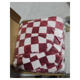 FY FIBER HOUSE Checkered Flannel Fleece Throw Blanket Soft Cozy Checkerboard Grid Print Chessboard Gingham Pattern Blankets for Bed Couch Sofa, 60\"x80\", Burgundy