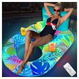 Solar Inflatable Pool Floats Adult with Colorful Lights, Yokgrass Pool Floaties Lounger Floats with Cup Holders, Water Raft Floating Chair for Swimming Pool Lake Beach Party Toys