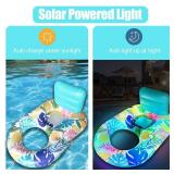 Solar Inflatable Pool Floats Adult with Colorful Lights, Yokgrass Pool Floaties Lounger Floats with Cup Holders, Water Raft Floating Chair for Swimming Pool Lake Beach Party Toys