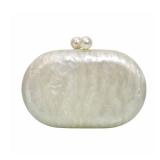 PENGZHI Women Oval Acrylic Clutch Purse Pearl Marble Evening Bag Chic Wedding Party Handbag Shell Purse for Cocktail, Ivory White