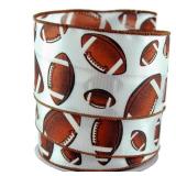 RG Ribbon with Printed Footballs, Wired Edges, 2.5" Inches x 10 Yards, for Sports Bows, Wreaths, and Decorations