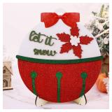 Glitter Christmas Table Decorations, Large Bell Wooden Christmas Tabletop Centerpieces Winter Sign with Stand for Fireplace, Christmas Hanging Ornaments for Xmas Tree Party Holiday Indoor