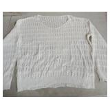 White Knit Cotton Sweater with Eyelet Pattern-Lg