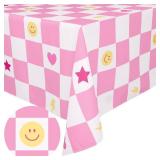xo, Fetti Preppy Checker Washable Tablecloth - 9ft. | Birthday Party Decorations, Smiley Bachelorette Party Supplies, Rainbow Baby Shower, Pastel Preppy, Tableware