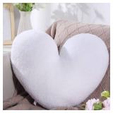Fumete White Heart Plush Pillows for Women Room Decoration 14 x 17 Inch Heart Shaped Love Throw Pillows Gifts Stuffed Cute Cushion for Bedroom Sofa Party Decor