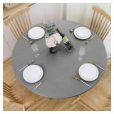 NLMUVW Round Vinyl Tablecloth with Elastic Edge Flannel Backing, Waterproof Fitted PVC Table Cloth Wipe Clean Table Cover for Picnic Party Outdoor, Grey, 40"- 44"