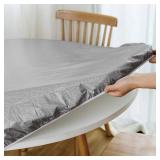 NLMUVW Round Vinyl Tablecloth with Elastic Edge Flannel Backing, Waterproof Fitted PVC Table Cloth Wipe Clean Table Cover for Picnic Party Outdoor, Grey, 40"- 44"
