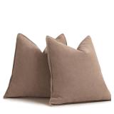 ZWJD Khaki Pillow Covers 26x26 Set of 2 Chenille Throw Pillow Covers with Elegant Design Soft and Luxurious Decorative Throw Pillows for Couch, Bed, and Home Decor
