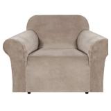 H.VERSAILTEX Stretch Velvet Armchair Cover Couch Covers 1 Cushion Chair Slipcover for Living Room Furniture Cover Crafted from Thick Comfy Rich Velour (Chair 31"-49", Taupe)