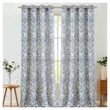 jinchan Curtains for Bedroom, Light Filtering 96 Inch Length 2 Panels Set, Baroque Style Linen Blend Drapes Living Room, Vintage Damask Window Treatments, Grommet Top Slate Blue on Flax, W52 X L96