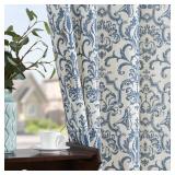 jinchan Curtains for Bedroom, Light Filtering 96 Inch Length 2 Panels Set, Baroque Style Linen Blend Drapes Living Room, Vintage Damask Window Treatments, Grommet Top Slate Blue on Flax, W52 X L96