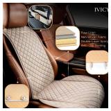 IVICY Faux Linen Car Seat Cover for Cars - Durable & Non-Slip - Front Car Seat Protector Covers for Most Automotive, Vans, SUVs, Trucks - 1 Unit - Light Beige