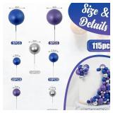 Acmee 115 PCS Ball Cake Toppers - Mini Balloon Cake Decorations Foam Ball Cupcake Picks DIY Cake Insert Toppers for Birthday Party Wedding Baby Shower (Blue, Purple, Silver)