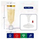 JOLLY CHEF 50 Pack Plastic Champagne Flutes Disposable 5 oz Gold Rim Plastic Champagne Glasses for Wedding, Thanksgiving Day, Christmas