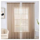 MIULEE 2 Panels Solid Color Sheer Window Curtains Elegant Window Voile Panels/Drapes/Treatment for Bedroom Living Room (54X84 Inches Brown)