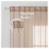 MIULEE 2 Panels Solid Color Sheer Window Curtains Elegant Window Voile Panels/Drapes/Treatment for Bedroom Living Room (54X84 Inches Brown)