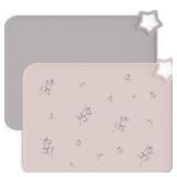 Moonkie Silicone Placemats for Baby & Kid, Stain-Proof Non-Slip Toddler Food Mats Eating Table Mat with 2 Packs(Ether/Sage