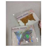 Pull Flower Ribbon Bows Silver 6pk and Butterfly Stickers