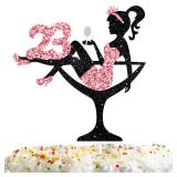 Sitting Lady Cake Topper Picks - 23 Silhouette High Heeled Girl Cake Decor for Rose Gold Glitter Birthday Spa Theme Party Decorations