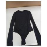 PUMIEY Long Sleeve Bodysuit Sexy Body Suits Women Clothing Crew Neck Tops Jet Black Small