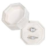 Vicoter Velvet Ring Box, Ring Box 2 Slots Ring Gift Box Double Slots Octagon Ring Display Holder Case for Proposal Engagement Wedding Ceremony (Ivory)