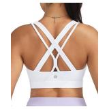 RUNNING GIRL Sports Bras for Women, Criss-Cross Back Padded Strappy Sports Bras Medium Support Yoga Bra with Removable Cups(2919 White M)