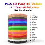 3D Pen Refills 1.75mm PLA Filament 640 Feet 16 Colors, Each Color 40ft, Bonus 250 Stencils eBooks, dikale 3D Pen Material