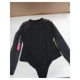 PUMIEY Long Sleeve Bodysuit for Women, Jet Black, Medium